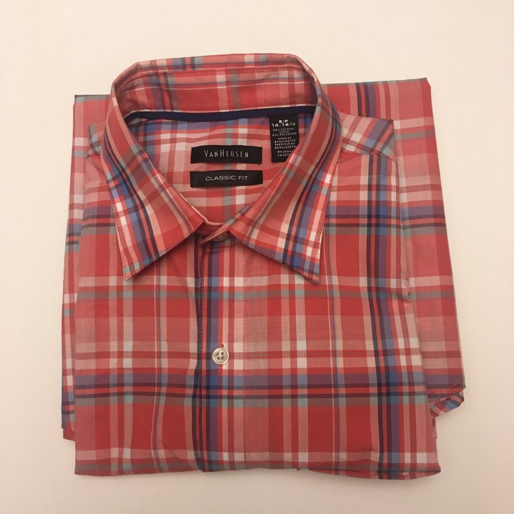 Van Heusen Pink Blue Plaid Button Down Shirt